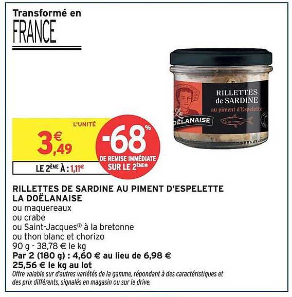RILLETTES DE SARDINE AU PIMENT D'ESPELETTE LA DOËLANAISE