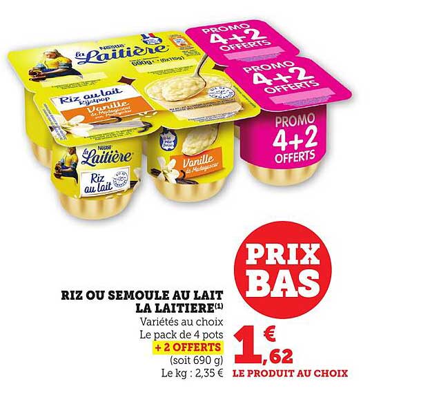 RIZ OU SEMOULE AU LAIT LA LAITIERE