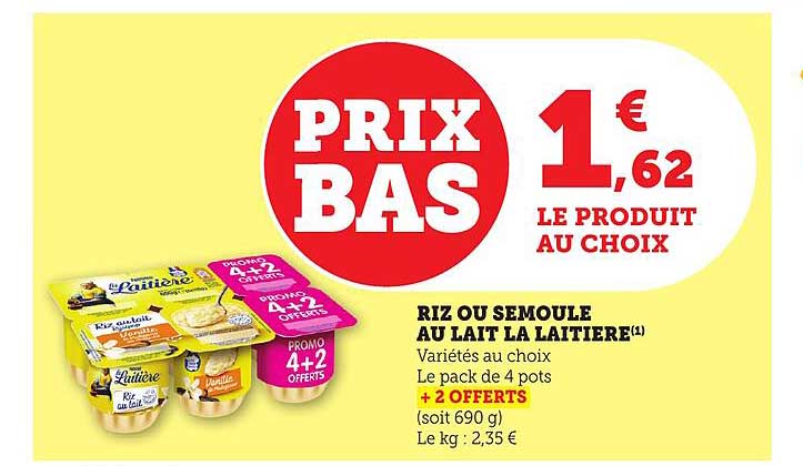 RIZ OU SEMOULE AU LAIT LA LAITIERE