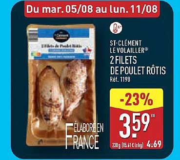 ST-CLÉMENT LE VOLAILLER® 2 FILETS DE POULET RÔTIS