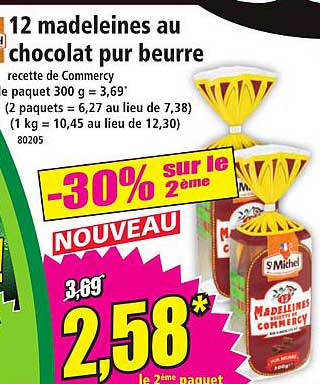 12 madeleines au chocolat pur beurre