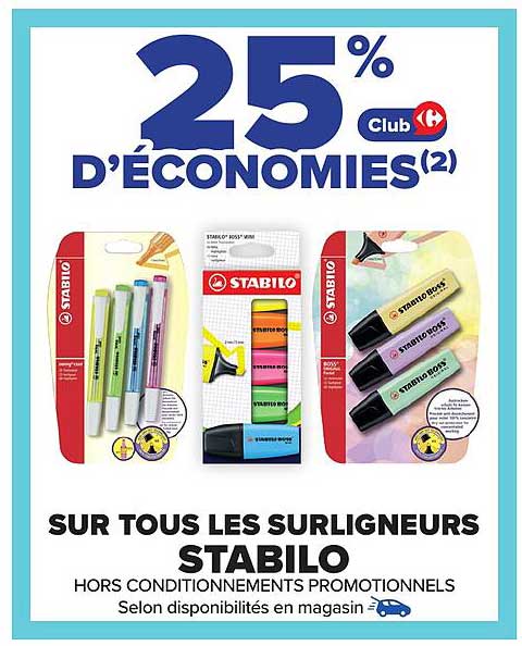 25 % d’économies sur tous les surligneurs STABILO