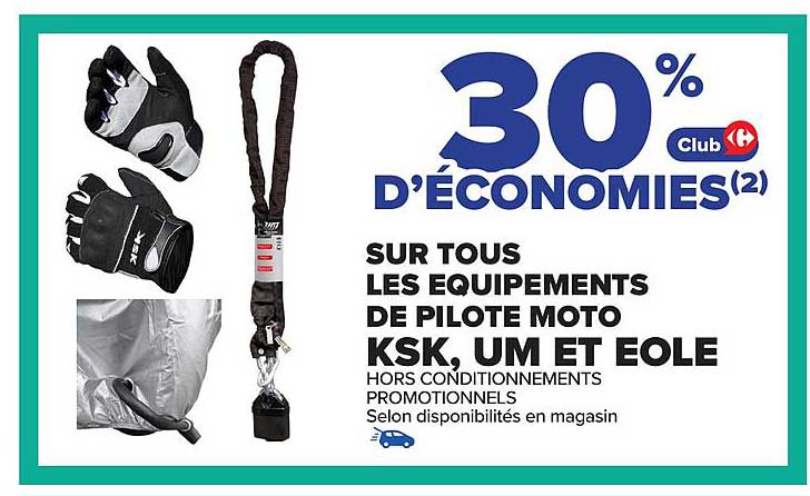 30 % D’ÉCONOMIES SUR TOUS LES ÉQUIPEMENTS DE PILOTE MOTO KSK, UM ET EOLE