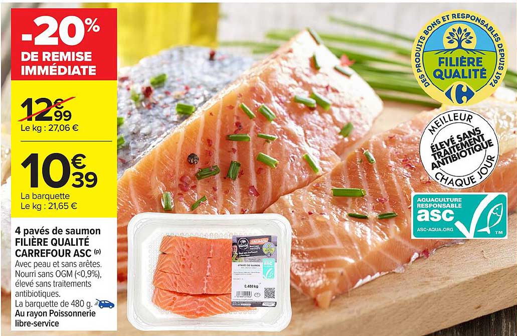 4 pavés de saumon FILIÈRE QUALITÉ CARREFOUR ASC