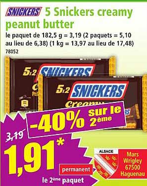 5 Snickers creamy peanut butter