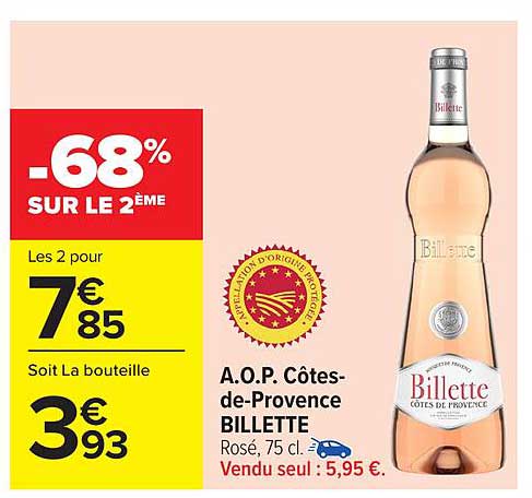 A.O.P. Côtes-de-Provence BILLETTE Rosé, 75 cl