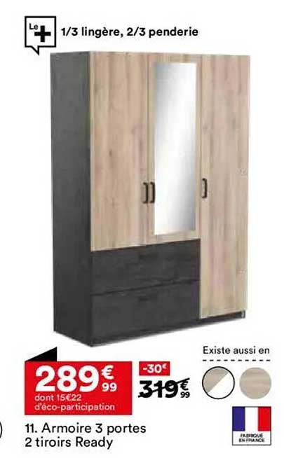Armoire 3 portes 2 tiroirs Ready