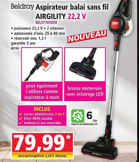 Aspirateur balai sans fil AIRGILITY 22,2 V