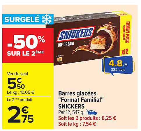Barres glacées "Format Familial" SNICKERS