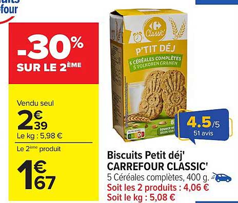 Biscuits Petit déj' CARREFOUR CLASSIC'
