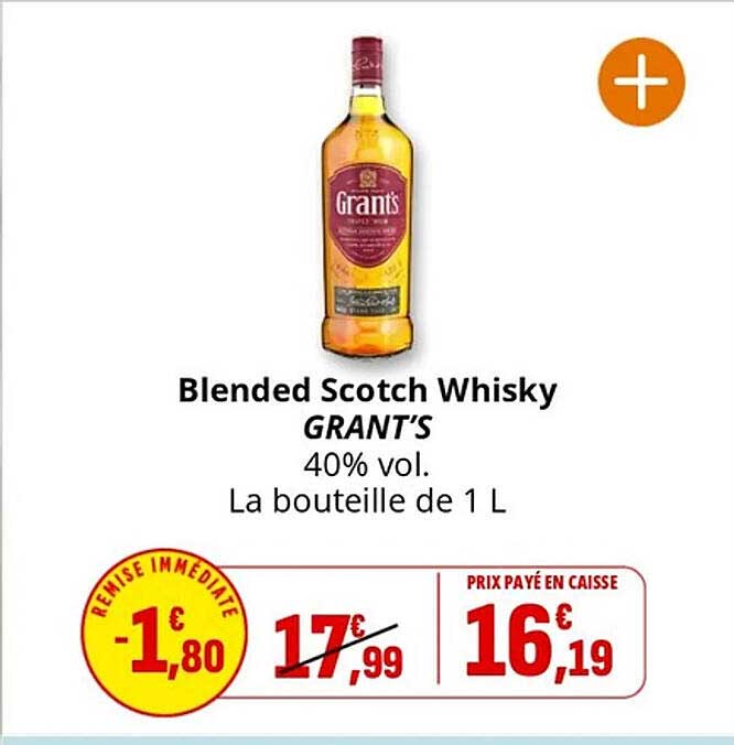 Blended Scotch Whisky GRANT'S 40% vol. La bouteille de 1 L
