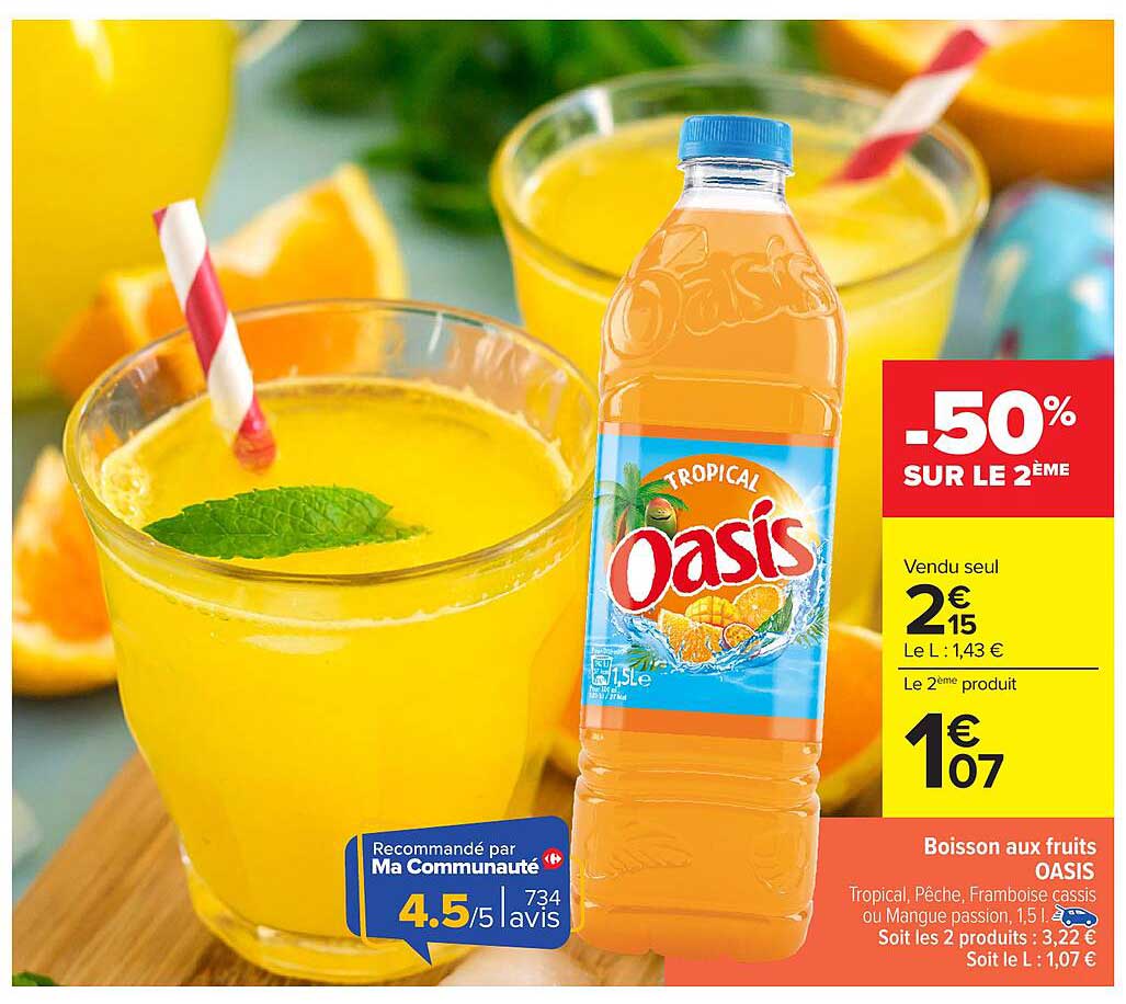 Boisson aux fruits OASIS -50% sur le 2ème