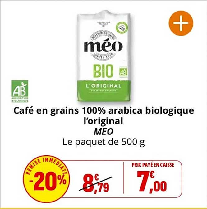 Café en grains 100% arabica biologique l’original MEO