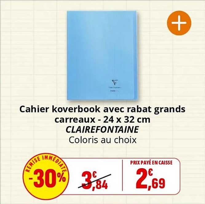 Cahier koverbook avec rabat grands carreaux - 24 x 32 cm CLAIREFONTAINE