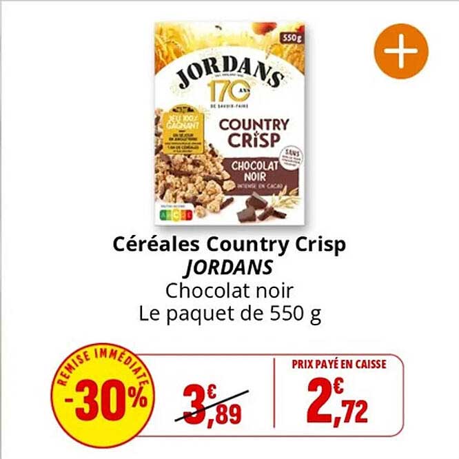Céréales Country Crisp JORDANS Chocolat noir Le paquet de 550 g