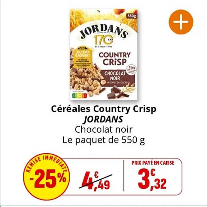 Céréales Country Crisp JORDANS Chocolat noir Le paquet de 550 g