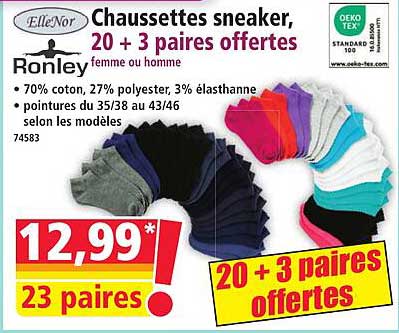 Chaussettes sneaker, 20 + 3 paires offertes