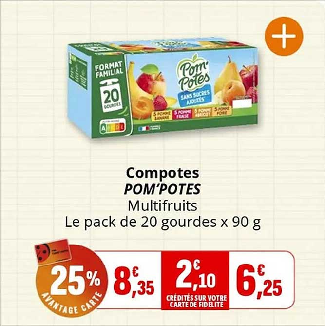 Compotes POM'POTES Multifruits Le pack de 20 gourdes x 90 g