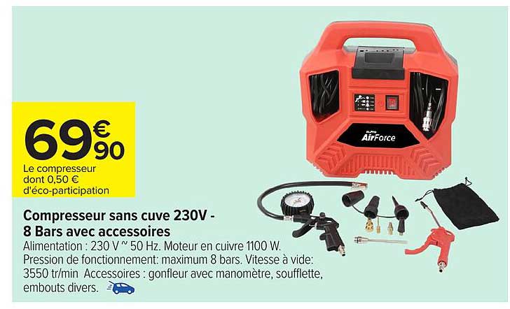 Compresseur sans cuve 230V - 8 Bars avec accessoires