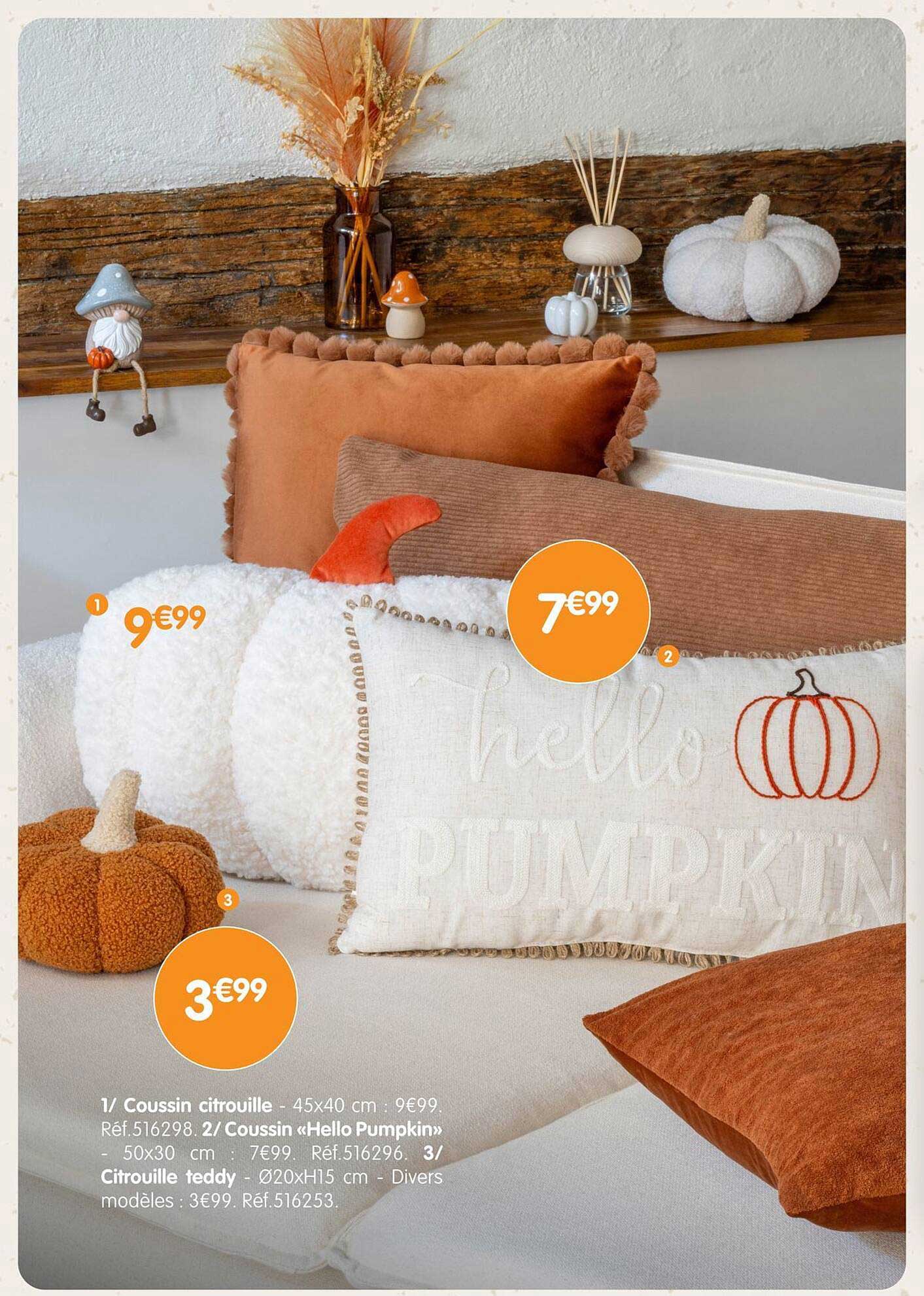 Coussin citrouille - 45x40 cm - 9,99 €