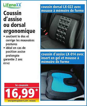 Coussin d'assise ou dorsal ergonomique