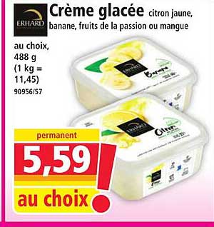 Crème glacée citron jaune, banane, fruits de la passion ou mangue