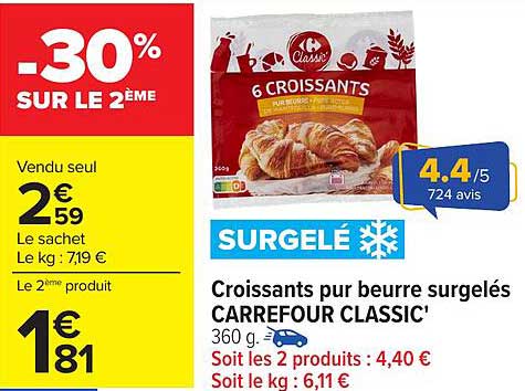 Croissants pur beurre surgelés CARREFOUR CLASSIC'