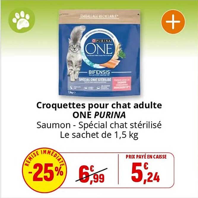 Croquettes pour chat adulte ONE PURINA - Saumon - Spécial chat stérilisé