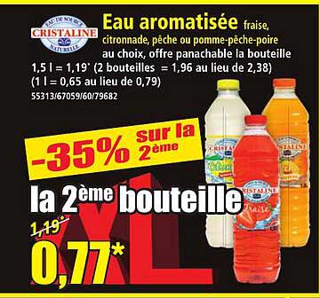 Eau aromatisée fraise, citronnade, pêche ou pomme-pêche-poire au choix