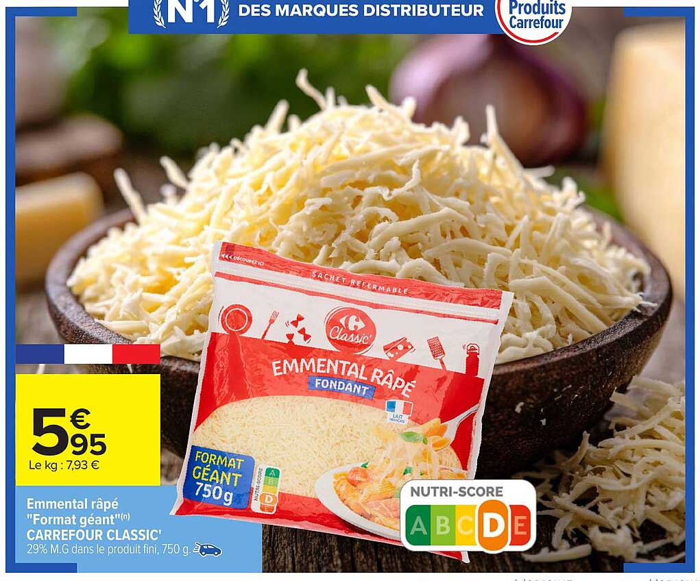 Emmental râpé "Format géant" CARREFOUR CLASSIC