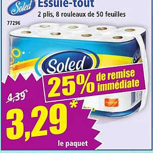 Essuie-tout Soled 2 plis, 8 rouleaux de 50 feuilles