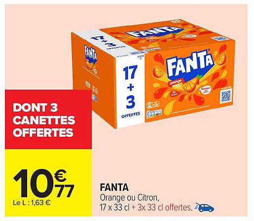 FANTA, Orange ou Citron, 17 x 33 cl + 3 x 33 cl offertes