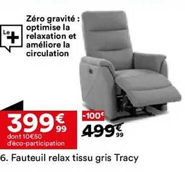 Fauteuil relax tissu gris Tracy