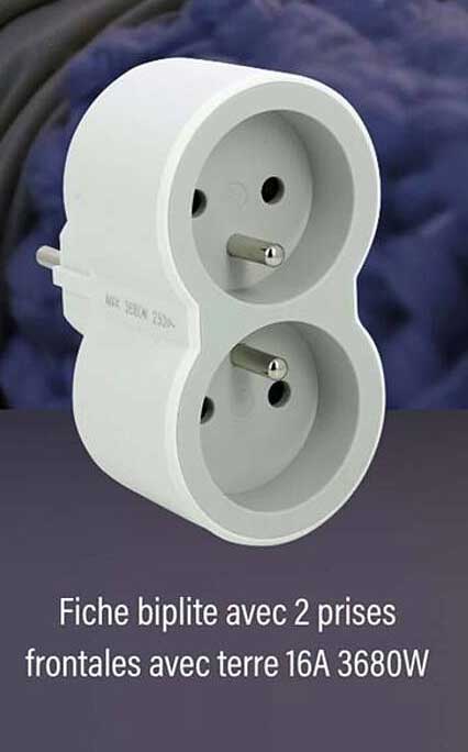 Fiche bipilte avec 2 prises frontales avec terre 16A 3680W