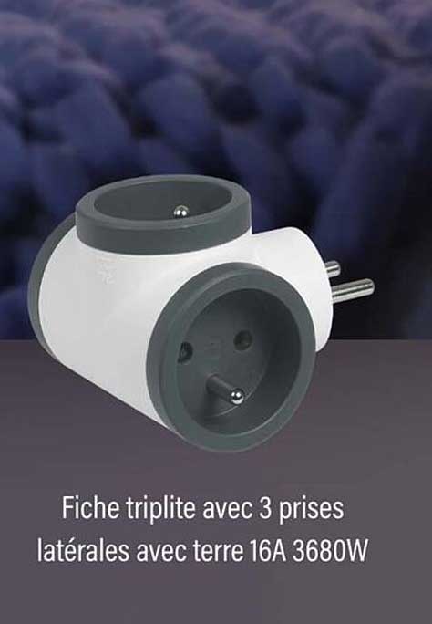 Fiche triplite avec 3 prises latérales avec terre 16A 3680W