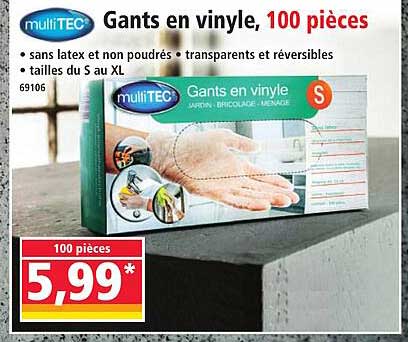 Gants en vinyle, 100 pièces