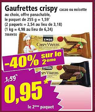 Gaufrettes crispy cacao ou noisette