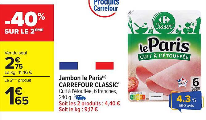 Jambon le Paris(n) CARREFOUR CLASSIC'