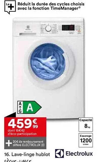 Lave-linge hublot Electrolux - 8 kg - Essorage 1200 tr/min