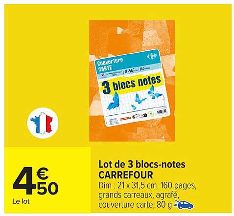 Lot de 3 blocs-notes CARREFOUR