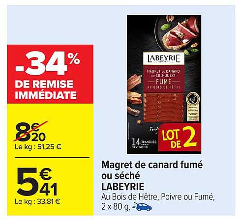 Magret de canard fumé ou séché LABEYRIE