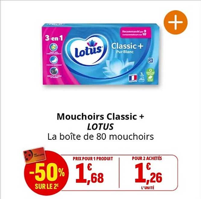 Mouchoirs Classic + LOTUS La boîte de 80 mouchoirs
