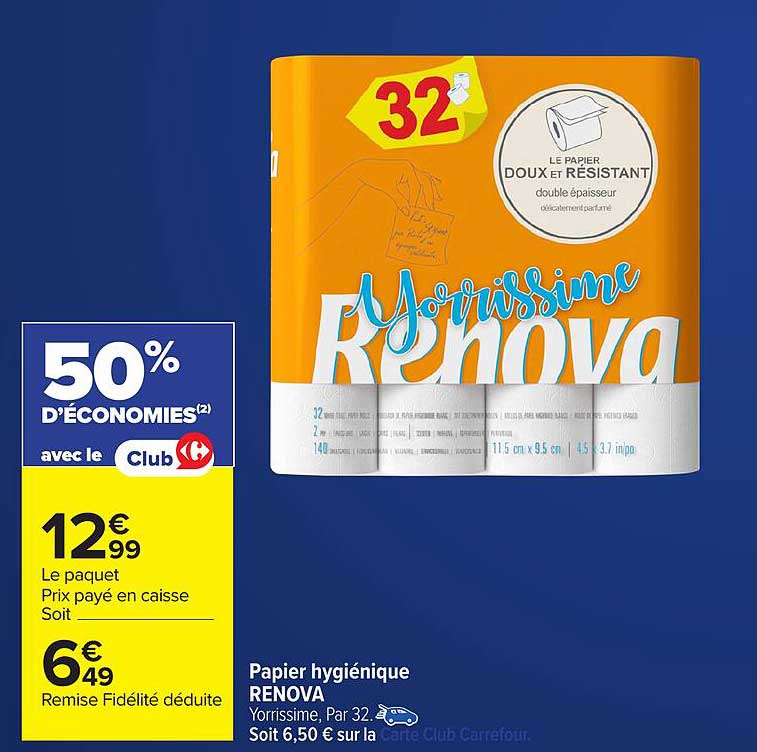 Papier hygiénique RENOVA Yorrissime, Par 32