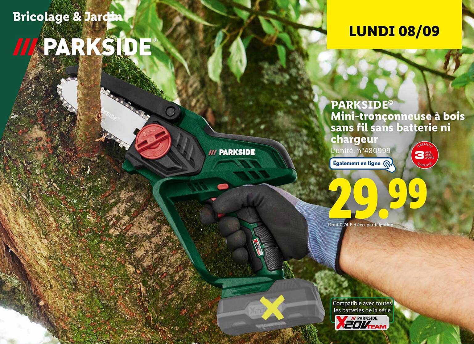 PARKSIDE® Mini-tronçonneuse à bois sans fil sans batterie ni chargeur