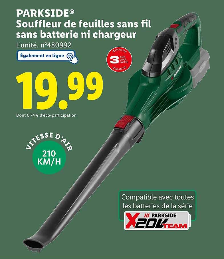 PARKSIDE® Souffleur de feuilles sans fil sans batterie ni chargeur