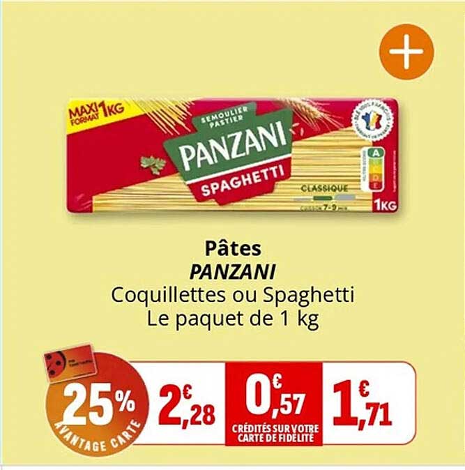 Pâtes PANZANI Coquillettes ou Spaghetti Le paquet de 1 kg