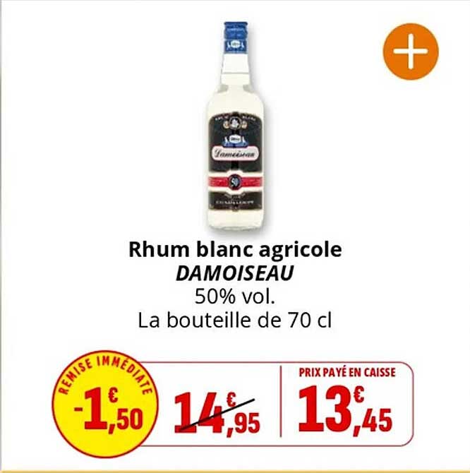 Rhum blanc agricole DAMOISEAU 50% vol. La bouteille de 70 cl