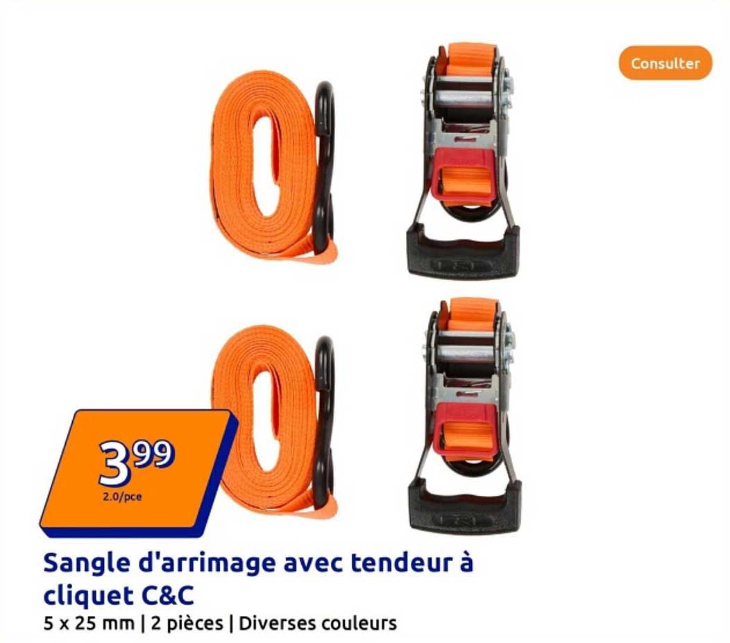 Sangle d'arrimage avec tendeur à cliquet C&C