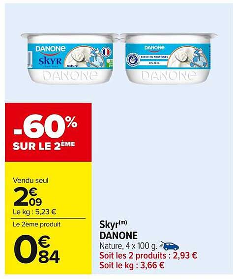 Skyr(m) DANONE Nature, 4 x 100 g.