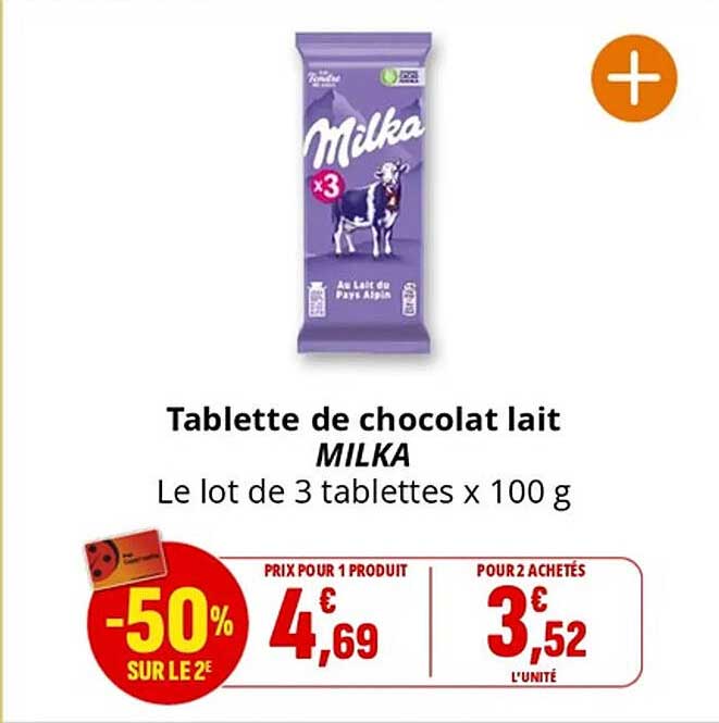 Tablette de chocolat lait MILKA